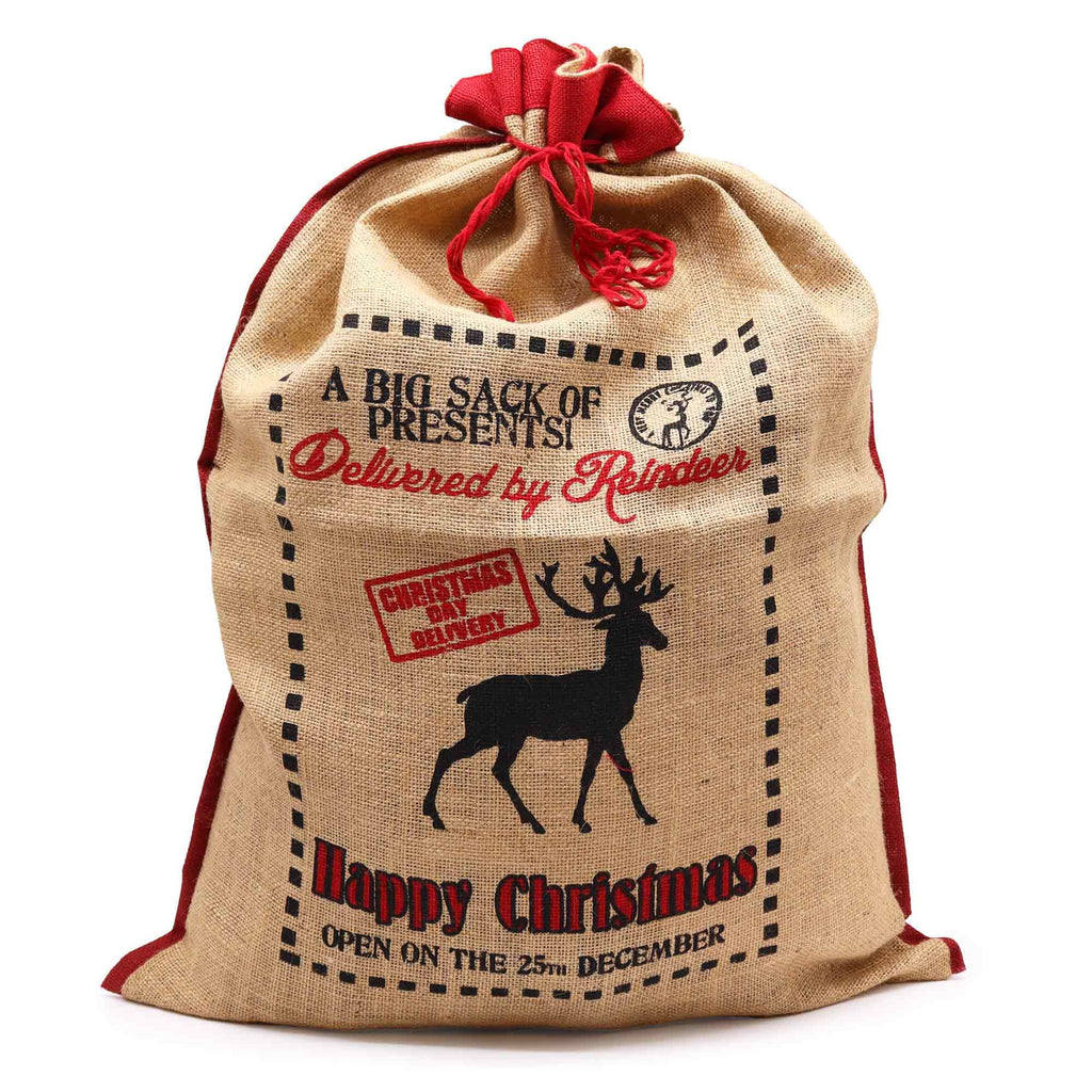 Delivered By Reindeer - Jute Santa Sack