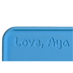 Blue product with 'Love, Aya' text on a white background